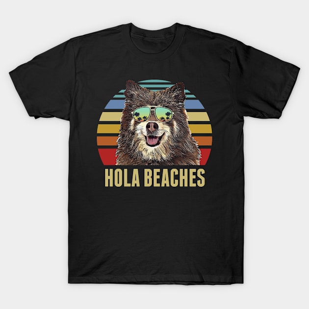 Hola Beaches Finnish Spitz Dog Funny Beach Summer T-Shirt by TheBeardComic